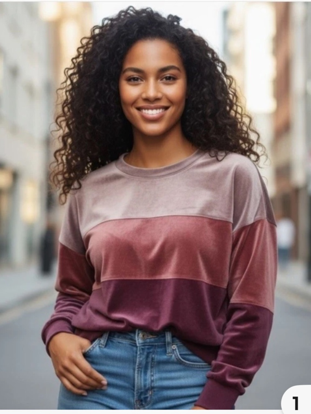 Evereve Gracey velour color block fall sweater sweatshirt top plum mauve small
